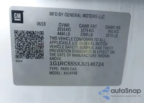 2018 Chevrolet Volt Lt from USA, damaged, VIN 1G1RC6S5XJU149724